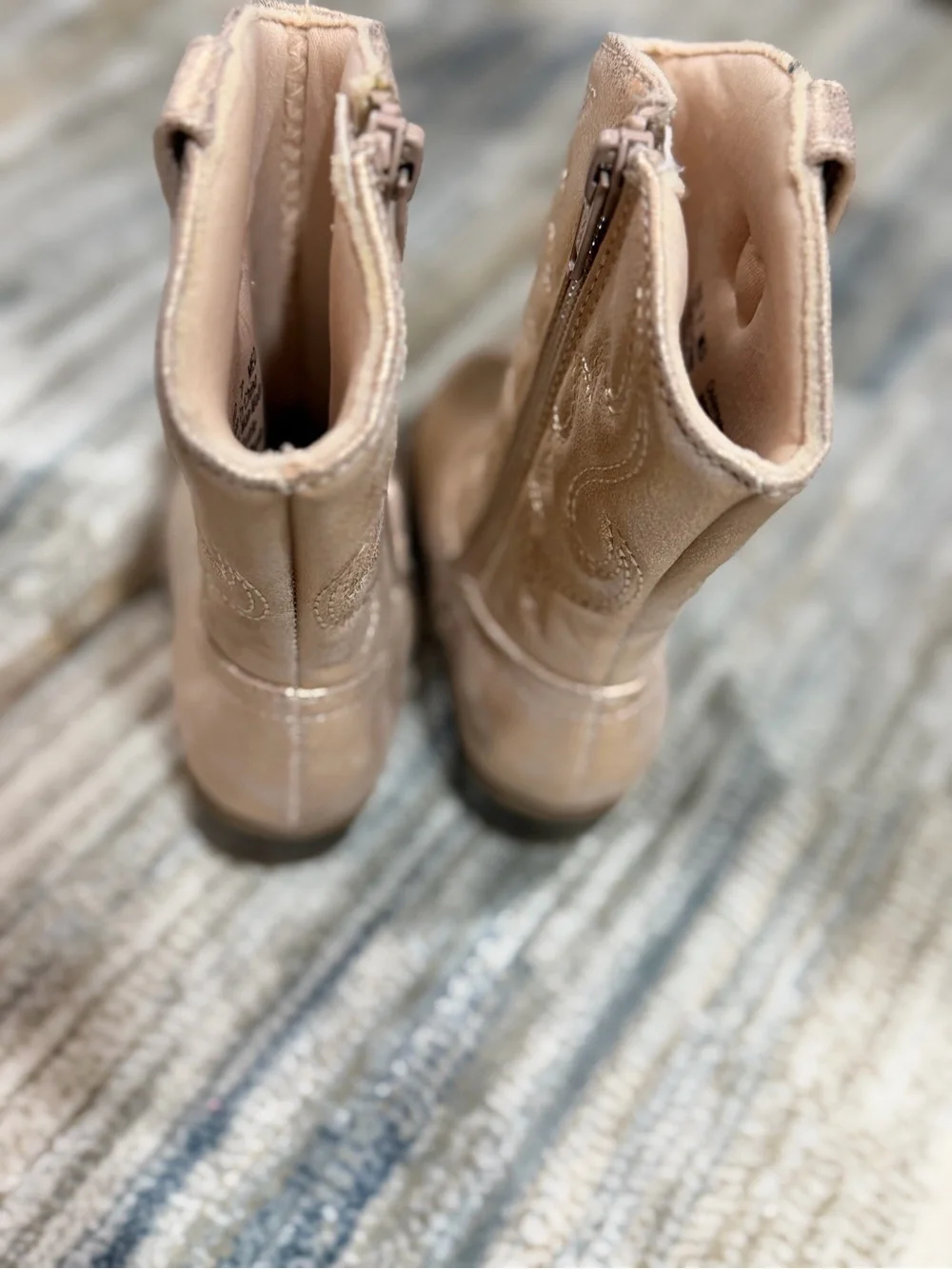 Girls Metallic Blush Cowboy Boots with Side Zip